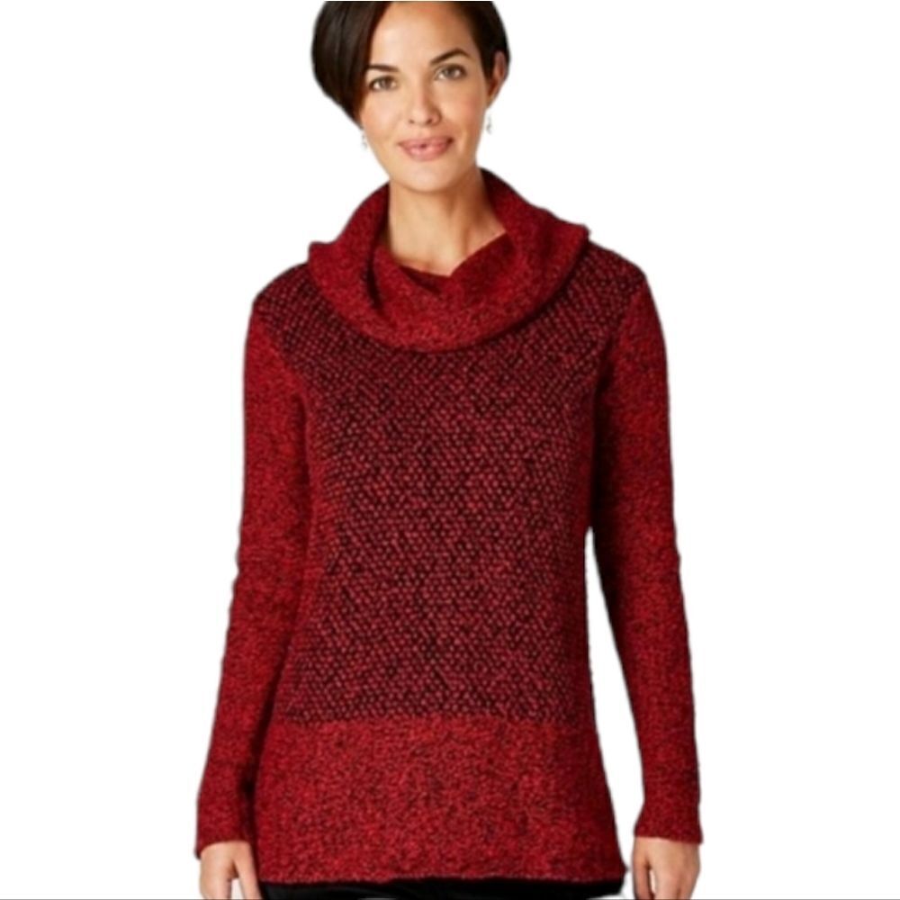 J JILL red textured cowl neck turtleneck long tunic‎ sweater M